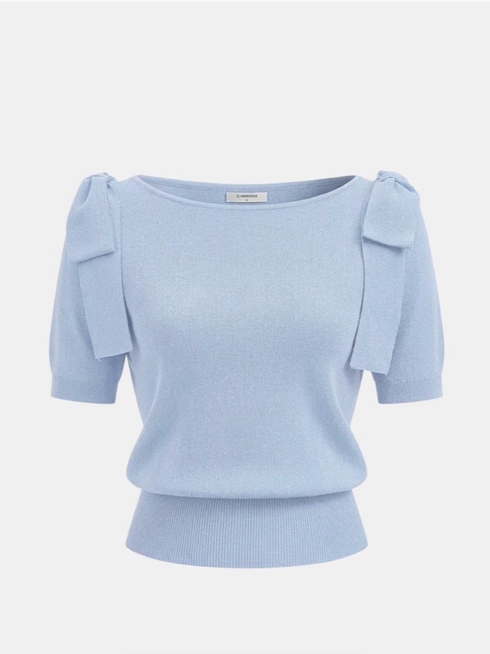 NWT Commense Bow Shoulder Short Sleeve Sweater